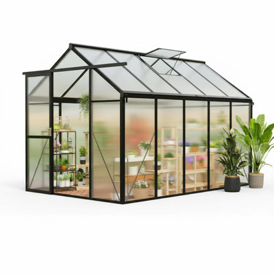 Garveelife 6x10 ft Black Aluminum Greenhouse with Roof Vent