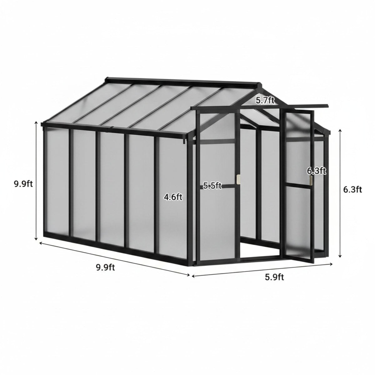 6X10 FT Greenhouse for Outdoors, Polycarbonate Greenhouse with Roof Vent, Ground Nails, Lockable Push Door, Aluminum Large Walk-In Green House for outside Garden Backyard, Patio, Lawn, Black — product view 9