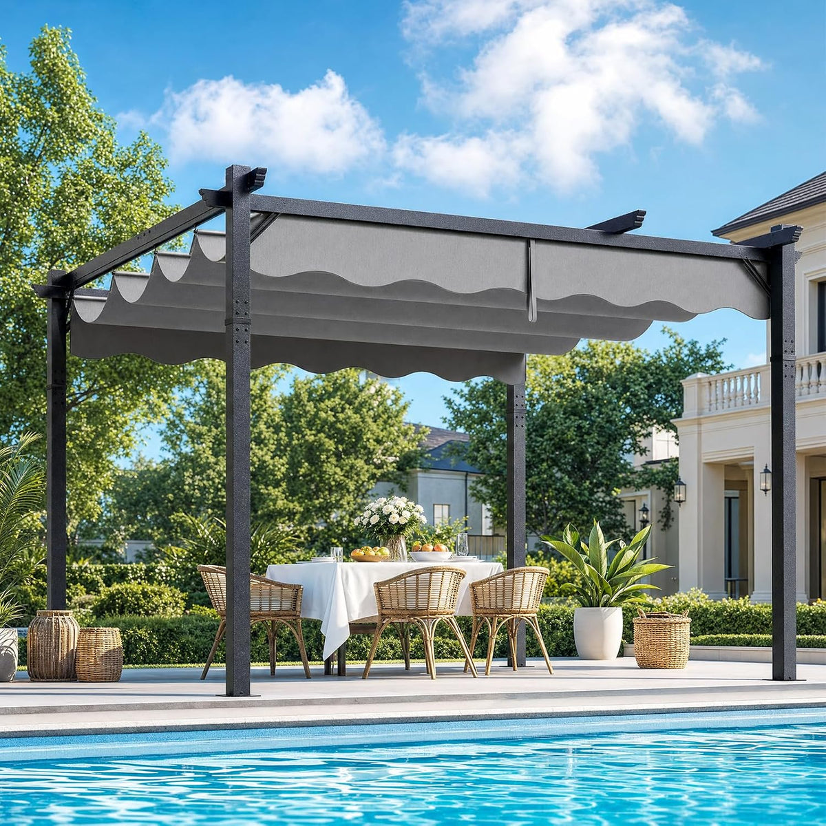 10'X12' Retractable Pergola, Outdoor Pergolas for Patio Covers for Shade and Rain, Aluminum Pergola Canopy Gazebo for Backyard, Deck, Garden — product view 2
