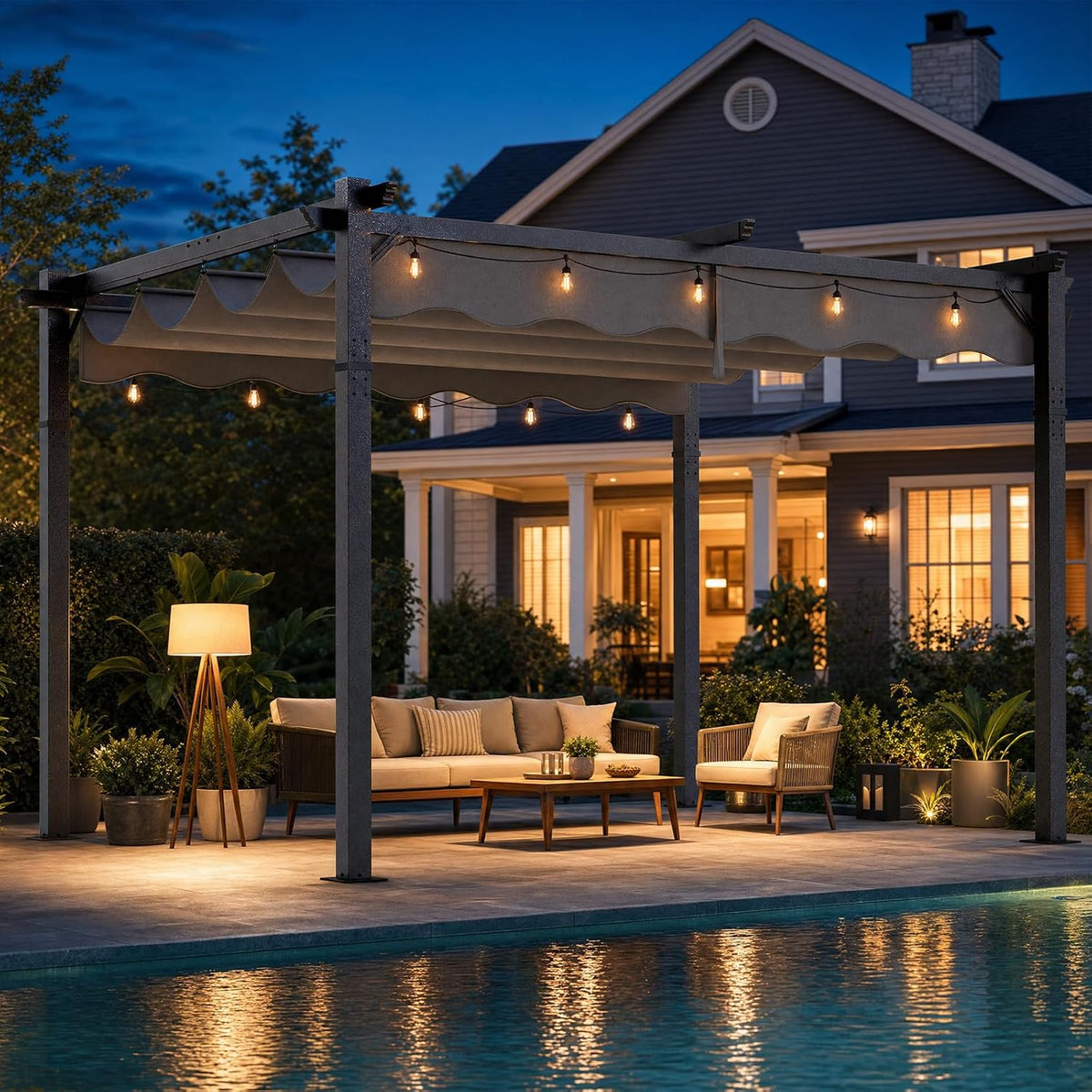 10'X12' Retractable Pergola, Outdoor Pergolas for Patio Covers for Shade and Rain, Aluminum Pergola Canopy Gazebo for Backyard, Deck, Garden — product view 3