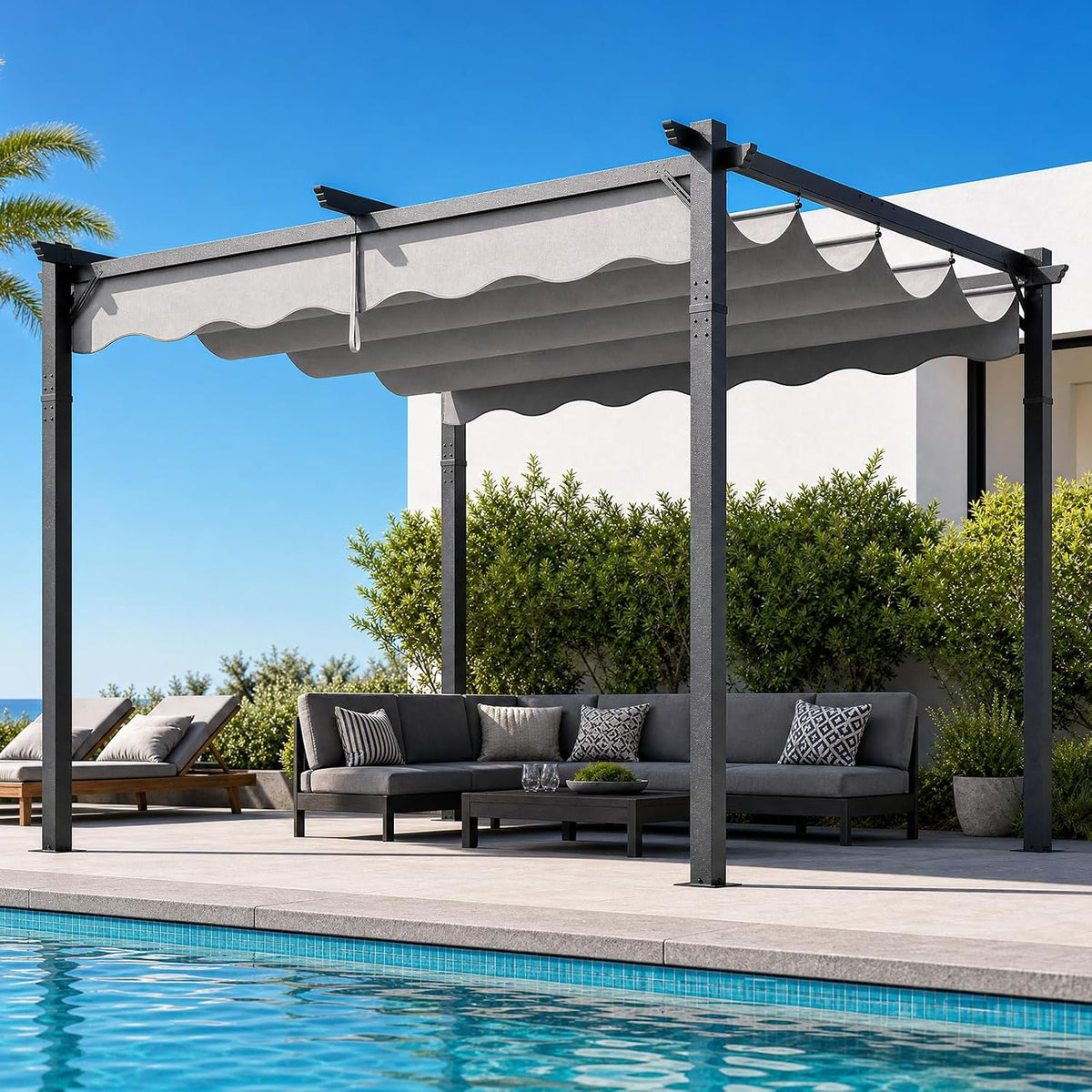 10'X12' Retractable Pergola, Outdoor Pergolas for Patio Covers for Shade and Rain, Aluminum Pergola Canopy Gazebo for Backyard, Deck, Garden — product view 4