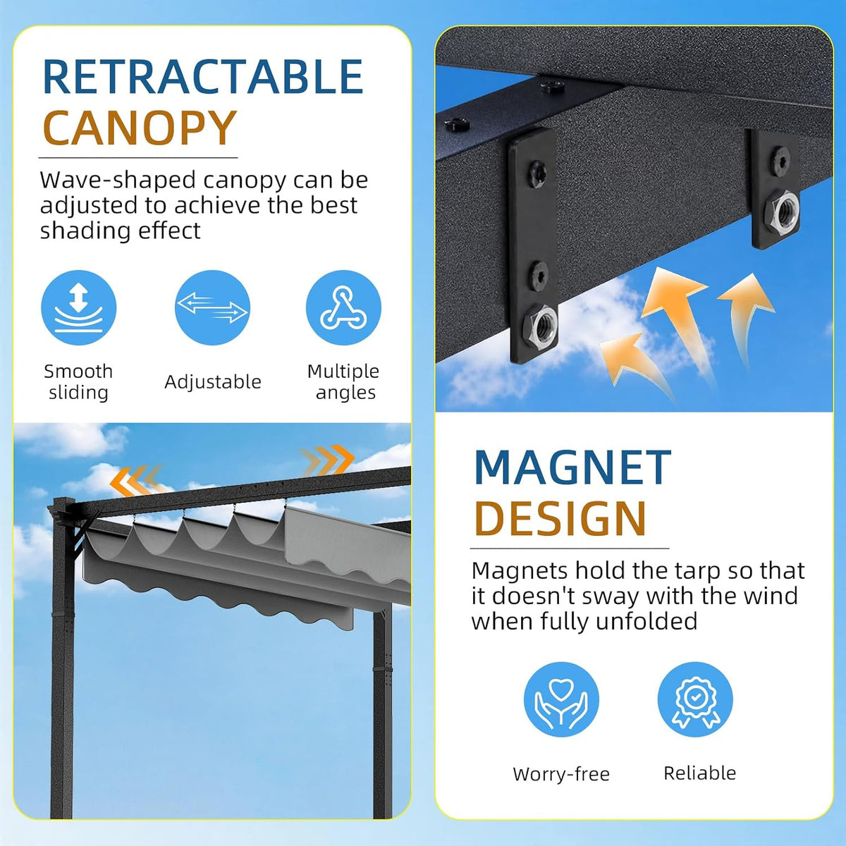 10'X12' Retractable Pergola, Outdoor Pergolas for Patio Covers for Shade and Rain, Aluminum Pergola Canopy Gazebo for Backyard, Deck, Garden — product view 7