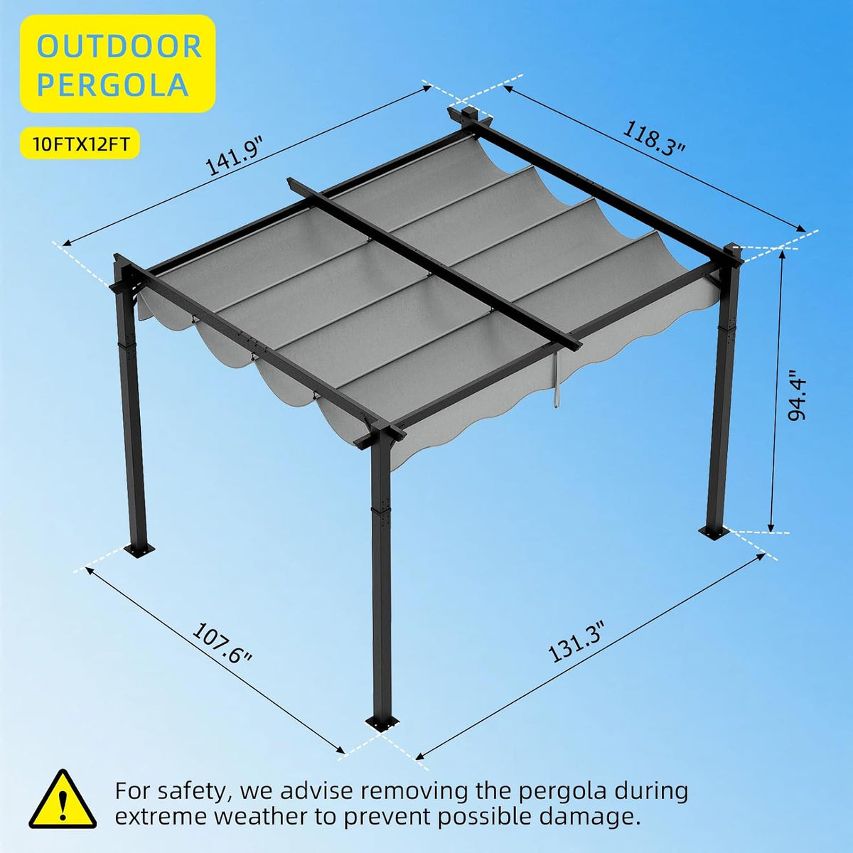 10'X12' Retractable Pergola, Outdoor Pergolas for Patio Covers for Shade and Rain, Aluminum Pergola Canopy Gazebo for Backyard, Deck, Garden — product view 8