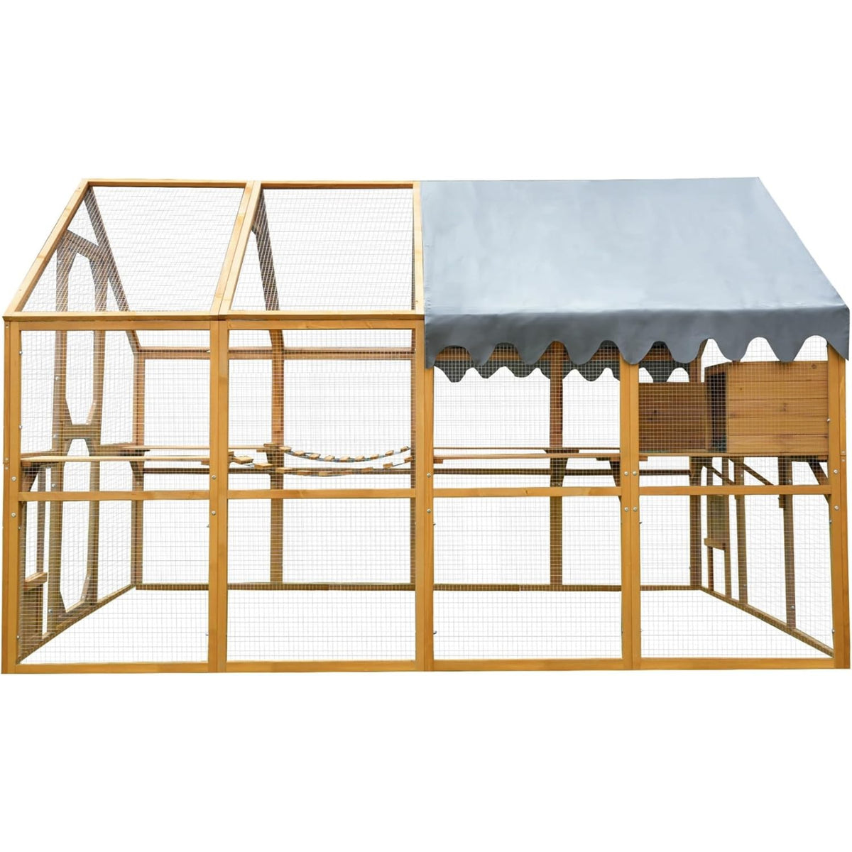 110"L Outdoor Large Chicken Coop with Waterproof Cover, Roosting Platform, Wire Mesh & 2 Lift Small Doors with Locks, Wood Chicken Coop House with Run for Cat Kitten Playpen, Duck, Rabbit, Quail — product view 8