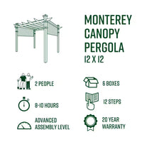 Vinyl Canopy Pergola Built for Year-Round Outdoor Living, 12x12 Foot, Adjustable Shade, Weather-Resistant — product view 12