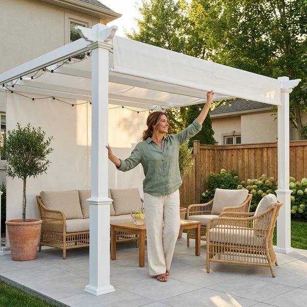 VITA Monterey 12x12 ft White Vinyl Pergola with Adjustable Canopy