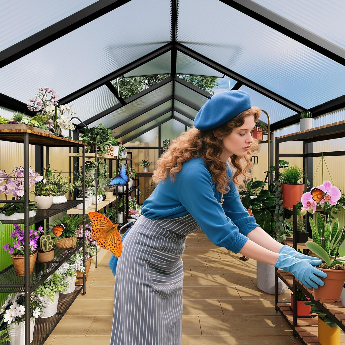 6X10 FT Greenhouse for Outdoors, Polycarbonate Greenhouse with Roof Vent, Ground Nails, Lockable Push Door, Aluminum Large Walk-In Green House for outside Garden Backyard, Patio, Lawn, Black — product view 3