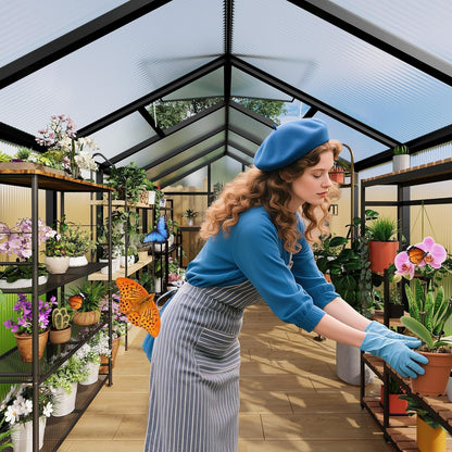 6X10 FT Greenhouse for Outdoors, Polycarbonate Greenhouse with Roof Vent, Ground Nails, Lockable Push Door, Aluminum Large Walk-In Green House for outside Garden Backyard, Patio, Lawn, Black — product view 3