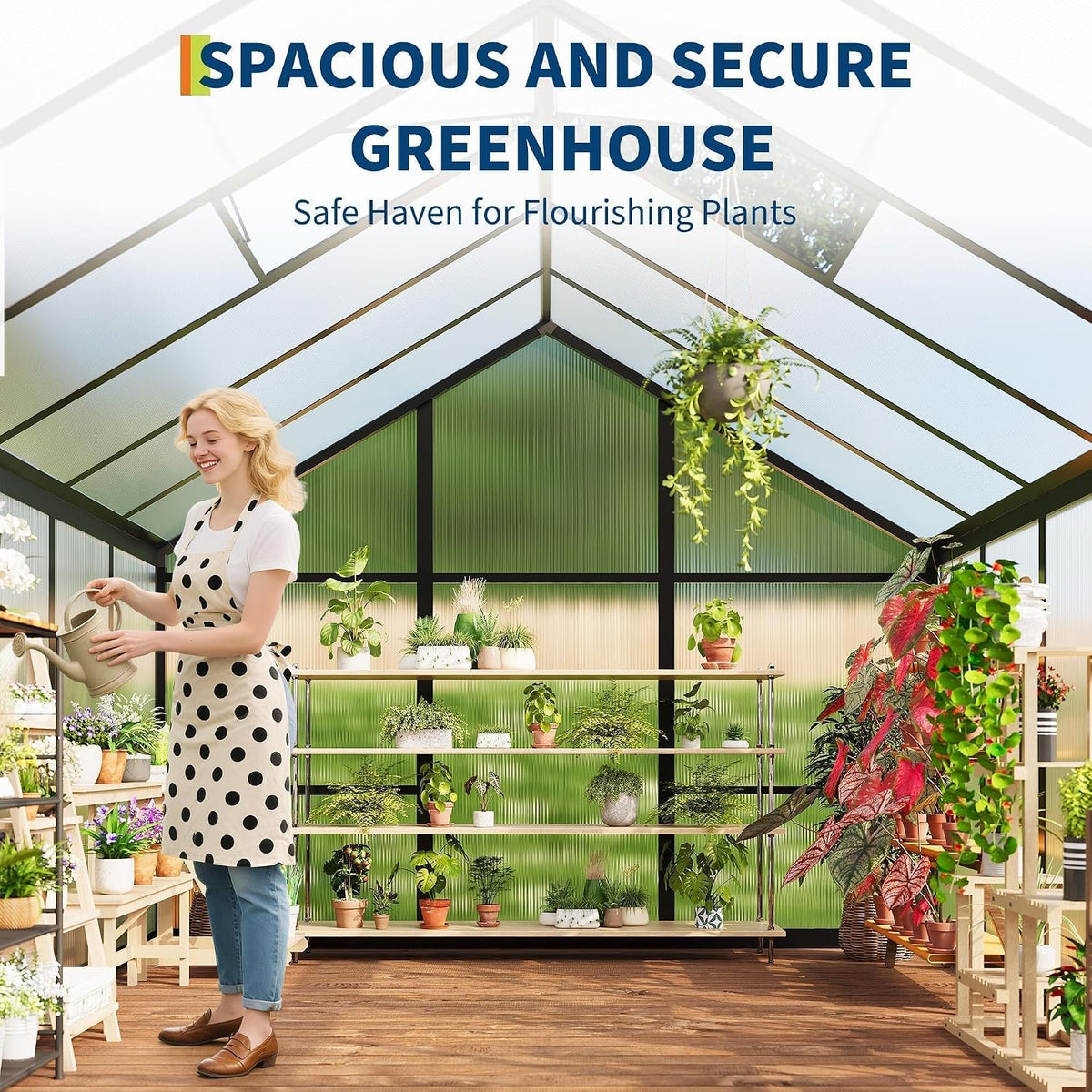 6X10 FT Greenhouse for Outdoors, Polycarbonate Greenhouse with Roof Vent, Ground Nails, Lockable Push Door, Aluminum Large Walk-In Green House for outside Garden Backyard, Patio, Lawn, Black — product view 4
