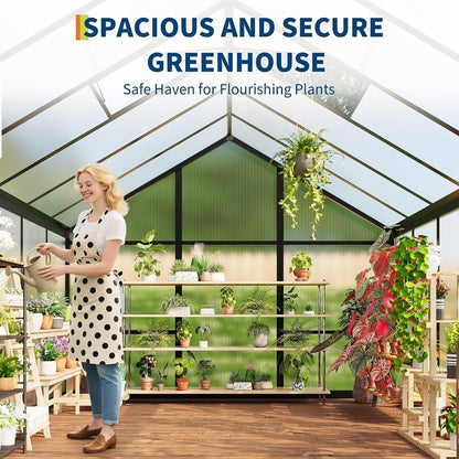 6X10 FT Greenhouse for Outdoors, Polycarbonate Greenhouse with Roof Vent, Ground Nails, Lockable Push Door, Aluminum Large Walk-In Green House for outside Garden Backyard, Patio, Lawn, Black — product view 4