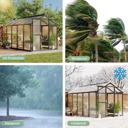 6X10 FT Greenhouse for Outdoors, Polycarbonate Greenhouse with Roof Vent, Ground Nails, Lockable Push Door, Aluminum Large Walk-In Green House for outside Garden Backyard, Patio, Lawn, Black — product view 5
