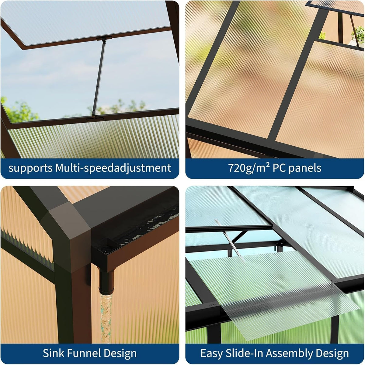 6X10 FT Greenhouse for Outdoors, Polycarbonate Greenhouse with Roof Vent, Ground Nails, Lockable Push Door, Aluminum Large Walk-In Green House for outside Garden Backyard, Patio, Lawn, Black — product view 6