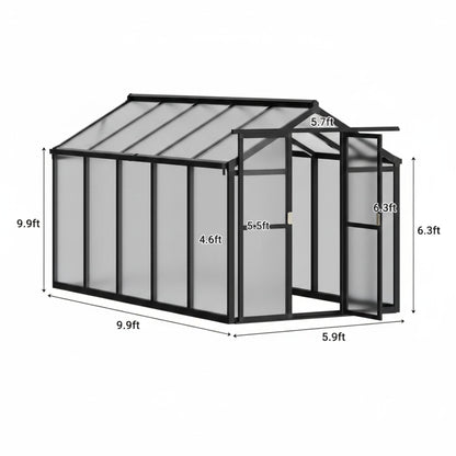 6X10 FT Greenhouse for Outdoors, Polycarbonate Greenhouse with Roof Vent, Ground Nails, Lockable Push Door, Aluminum Large Walk-In Green House for outside Garden Backyard, Patio, Lawn, Black — product view 9