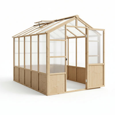 Garveelife 6x10 ft Wood Walk-In Greenhouse with Polycarbonate Panels