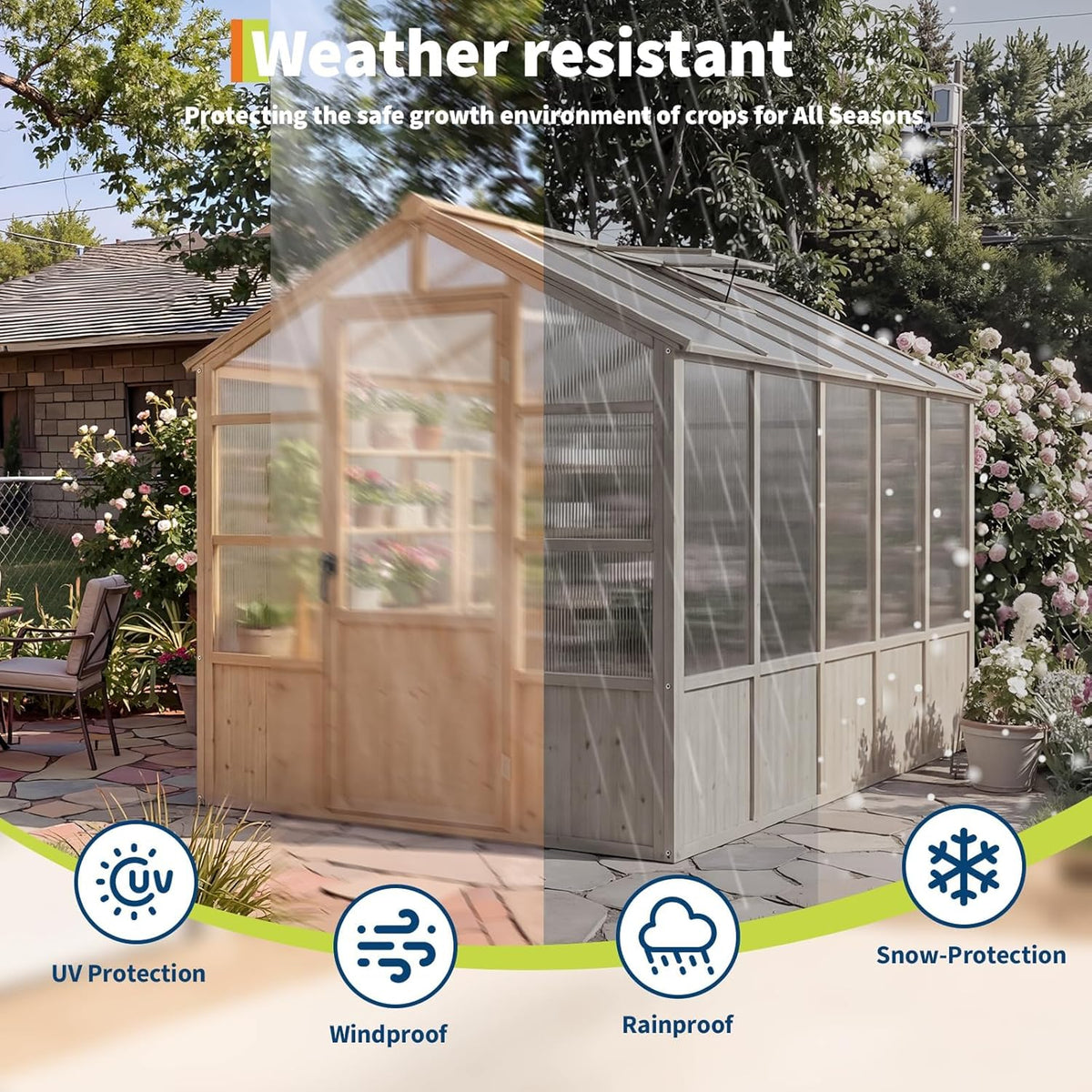 6'X10' Wooden Greenhouse for Outdoor, Large Walk-In Greenhouse Kit with Ventilated Window, Door & Polycarbonate Panels, Heavy Duty Wood Frame Green House for Patio Garden Backyard — product view 8