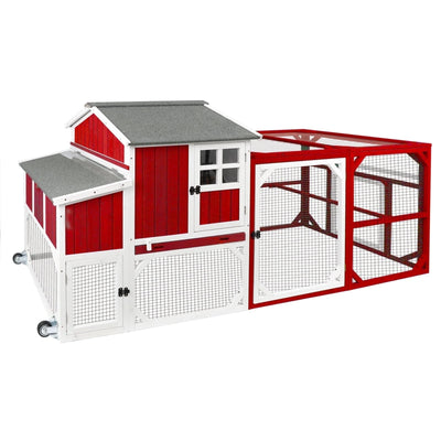 PETSCOSSET 2-Story Wood Chicken Coop Tractor with Nesting Box – Red