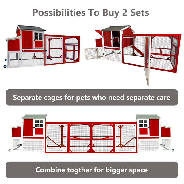PETSCOSSET 2-Story Wood Chicken Coop Tractor with Nesting Box – Red