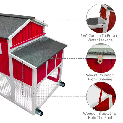 Chicken Coop with Run - 2-Story Wooden Chicken Tractor with Nesting Box - Red — product view 3