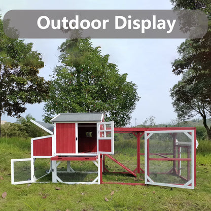 Chicken Coop with Run - 2-Story Wooden Chicken Tractor with Nesting Box - Red — product view 4