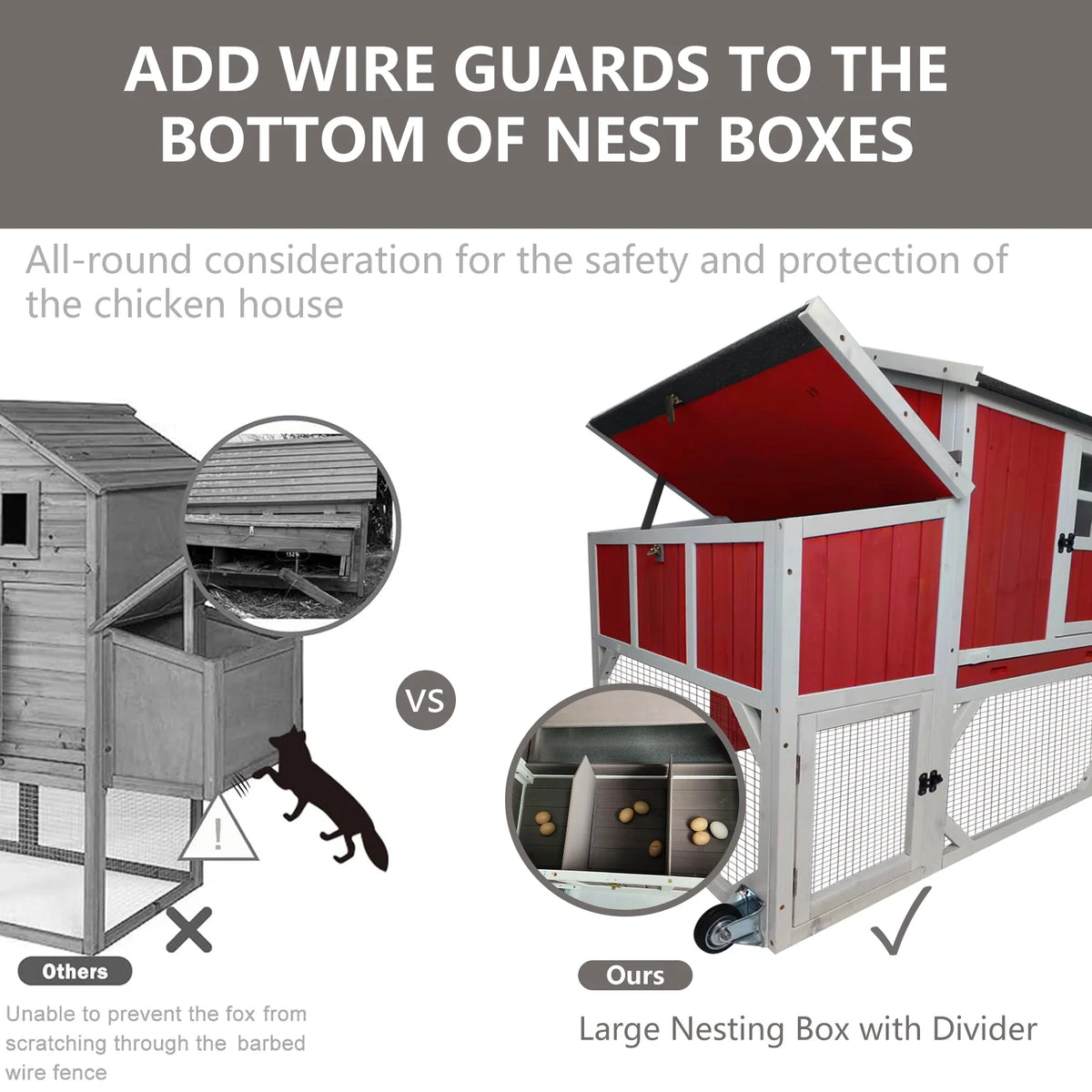 Chicken Coop with Run - 2-Story Wooden Chicken Tractor with Nesting Box - Red — product view 5