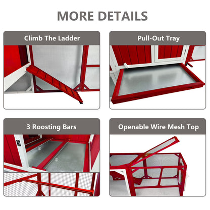 Chicken Coop with Run - 2-Story Wooden Chicken Tractor with Nesting Box - Red — product view 6