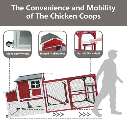 Chicken Coop with Run - 2-Story Wooden Chicken Tractor with Nesting Box - Red — product view 7