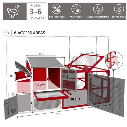 Chicken Coop with Run - 2-Story Wooden Chicken Tractor with Nesting Box - Red — product view 8