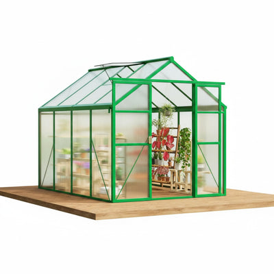 Garveelife 6x8 ft Green Polycarbonate Walk-In Greenhouse