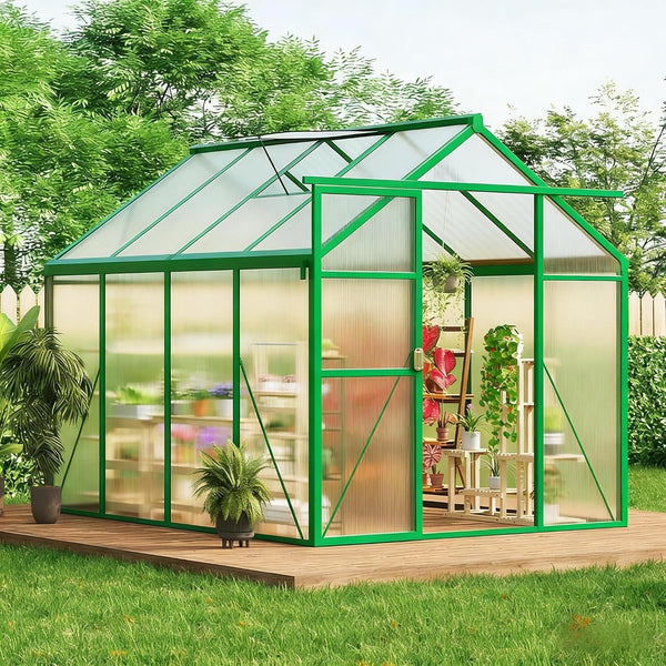 Garveelife 6x8 ft Green Polycarbonate Walk-In Greenhouse