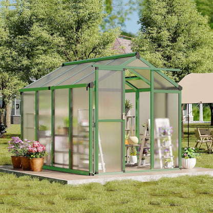 Greenhouse, 6X8 FT Greenhouse for Outdoors, Walk-In Green House with Ground Nails and Vent Windows, Sliding Lockable Door, Polycarbonate Greenhouses for outside Garden Backyard, Quick Setup, Green — product view 3