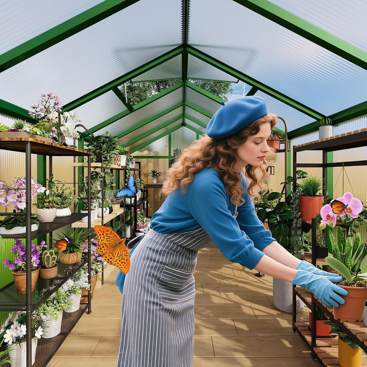Greenhouse, 6X8 FT Greenhouse for Outdoors, Walk-In Green House with Ground Nails and Vent Windows, Sliding Lockable Door, Polycarbonate Greenhouses for outside Garden Backyard, Quick Setup, Green — product view 4