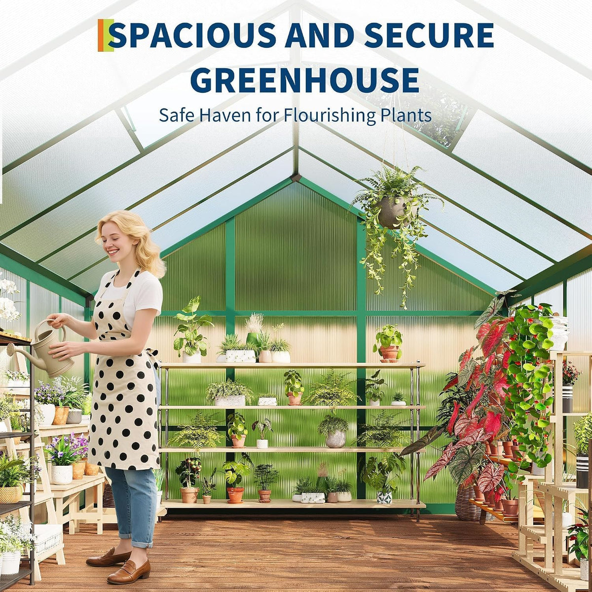 Greenhouse, 6X8 FT Greenhouse for Outdoors, Walk-In Green House with Ground Nails and Vent Windows, Sliding Lockable Door, Polycarbonate Greenhouses for outside Garden Backyard, Quick Setup, Green — product view 5