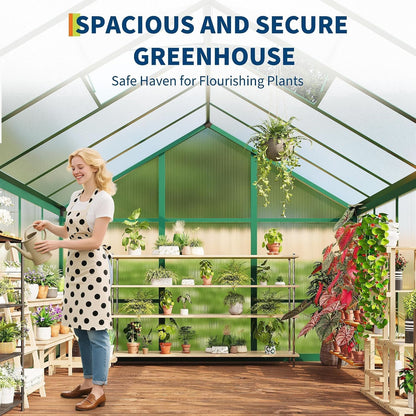 Greenhouse, 6X8 FT Greenhouse for Outdoors, Walk-In Green House with Ground Nails and Vent Windows, Sliding Lockable Door, Polycarbonate Greenhouses for outside Garden Backyard, Quick Setup, Green — product view 5