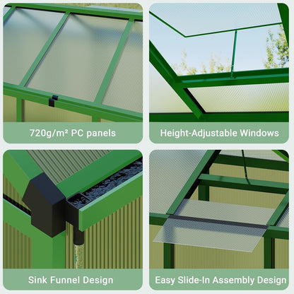 Greenhouse, 6X8 FT Greenhouse for Outdoors, Walk-In Green House with Ground Nails and Vent Windows, Sliding Lockable Door, Polycarbonate Greenhouses for outside Garden Backyard, Quick Setup, Green — product view 6