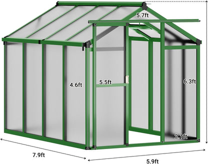 Greenhouse, 6X8 FT Greenhouse for Outdoors, Walk-In Green House with Ground Nails and Vent Windows, Sliding Lockable Door, Polycarbonate Greenhouses for outside Garden Backyard, Quick Setup, Green — product view 9