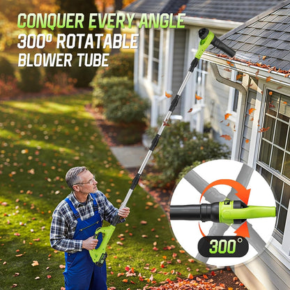 Leaf Blower Cordless, 40V Leaf Blowers with 2 Battery Brushless 300° Rotatable Blower Tube with Adjustable Pole (98Inch) 580CFM/180MPH & 2 Speed Gutter Cleaning Tools for Garden，House — product view 3