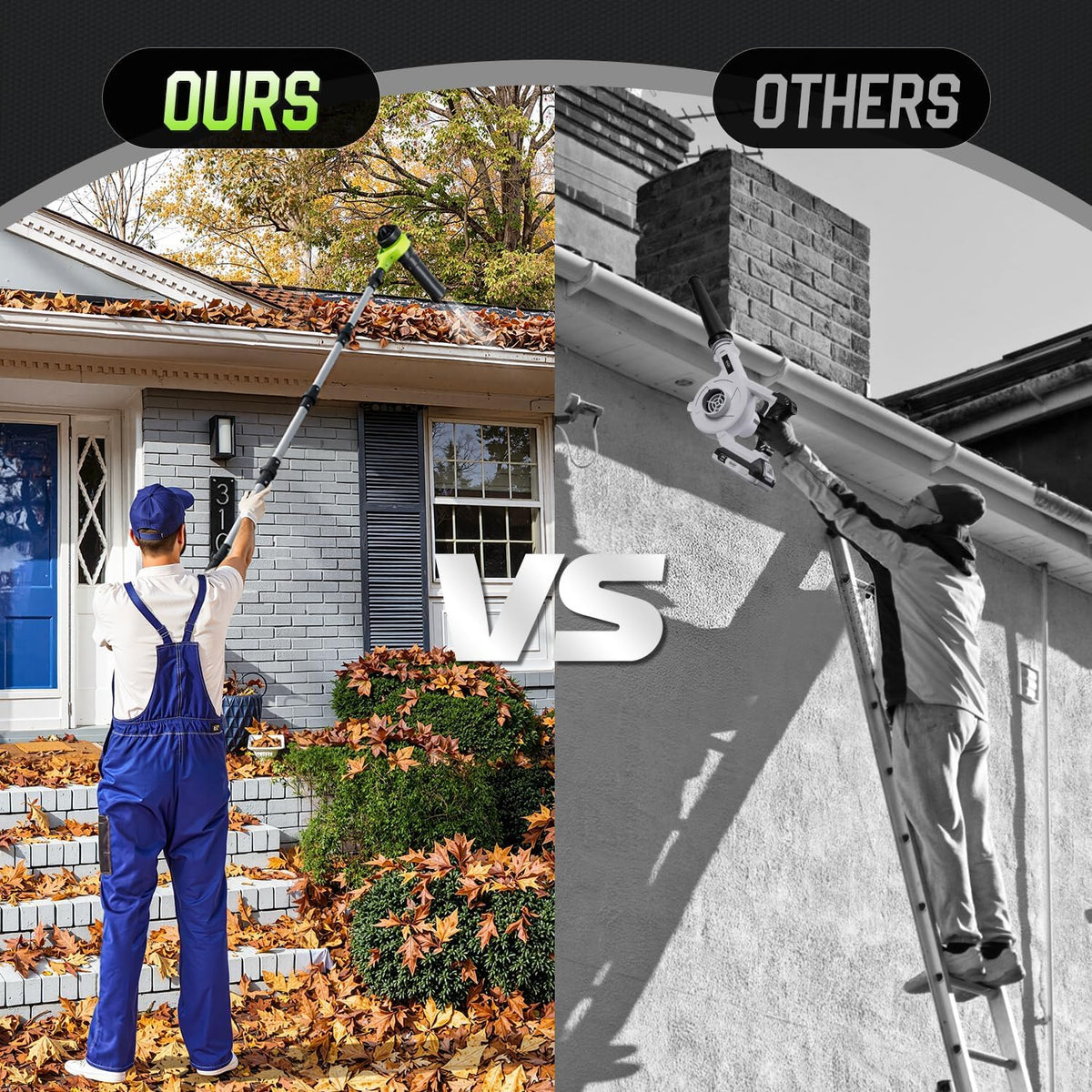 Leaf Blower Cordless, 40V Leaf Blowers with 2 Battery Brushless 300° Rotatable Blower Tube with Adjustable Pole (98Inch) 580CFM/180MPH & 2 Speed Gutter Cleaning Tools for Garden，House — product view 4