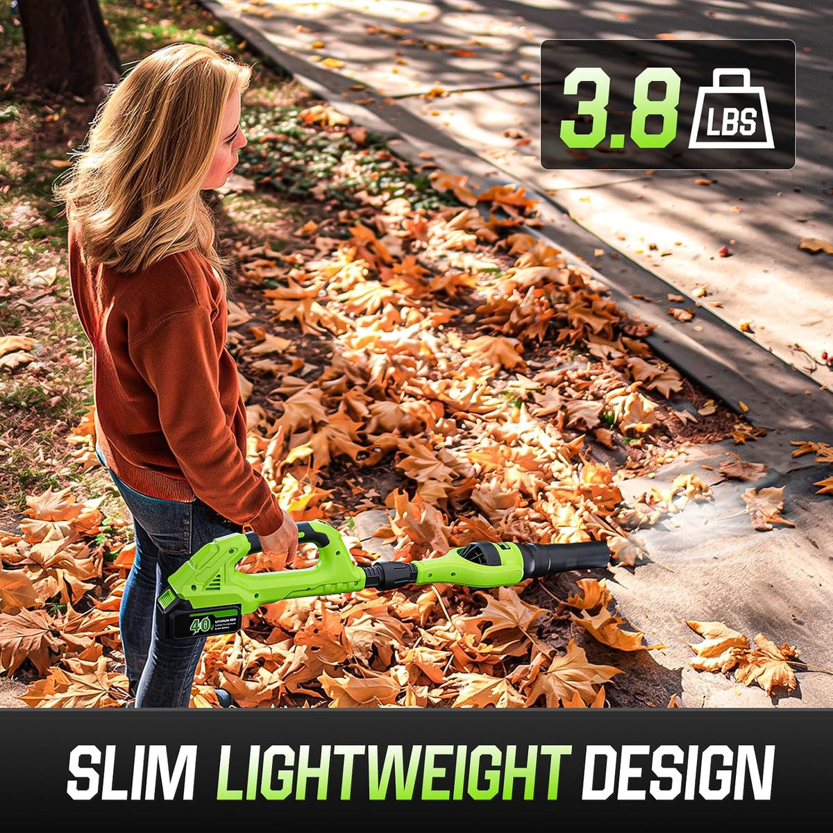 Leaf Blower Cordless, 40V Leaf Blowers with 2 Battery Brushless 300° Rotatable Blower Tube with Adjustable Pole (98Inch) 580CFM/180MPH & 2 Speed Gutter Cleaning Tools for Garden，House — product view 5