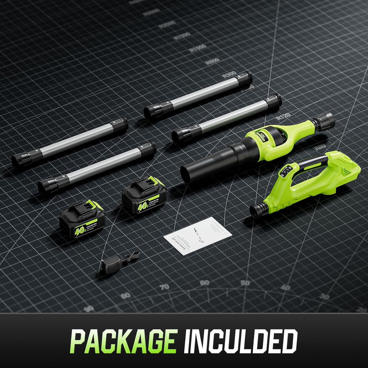 Leaf Blower Cordless, 40V Leaf Blowers with 2 Battery Brushless 300° Rotatable Blower Tube with Adjustable Pole (98Inch) 580CFM/180MPH & 2 Speed Gutter Cleaning Tools for Garden，House — product view 7