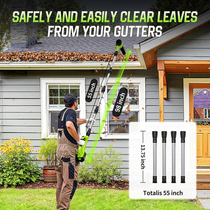Leaf Blower Cordless, 40V Leaf Blowers with 2 Battery Brushless 300° Rotatable Blower Tube with Adjustable Pole (98Inch) 580CFM/180MPH & 2 Speed Gutter Cleaning Tools for Garden，House — product view 8