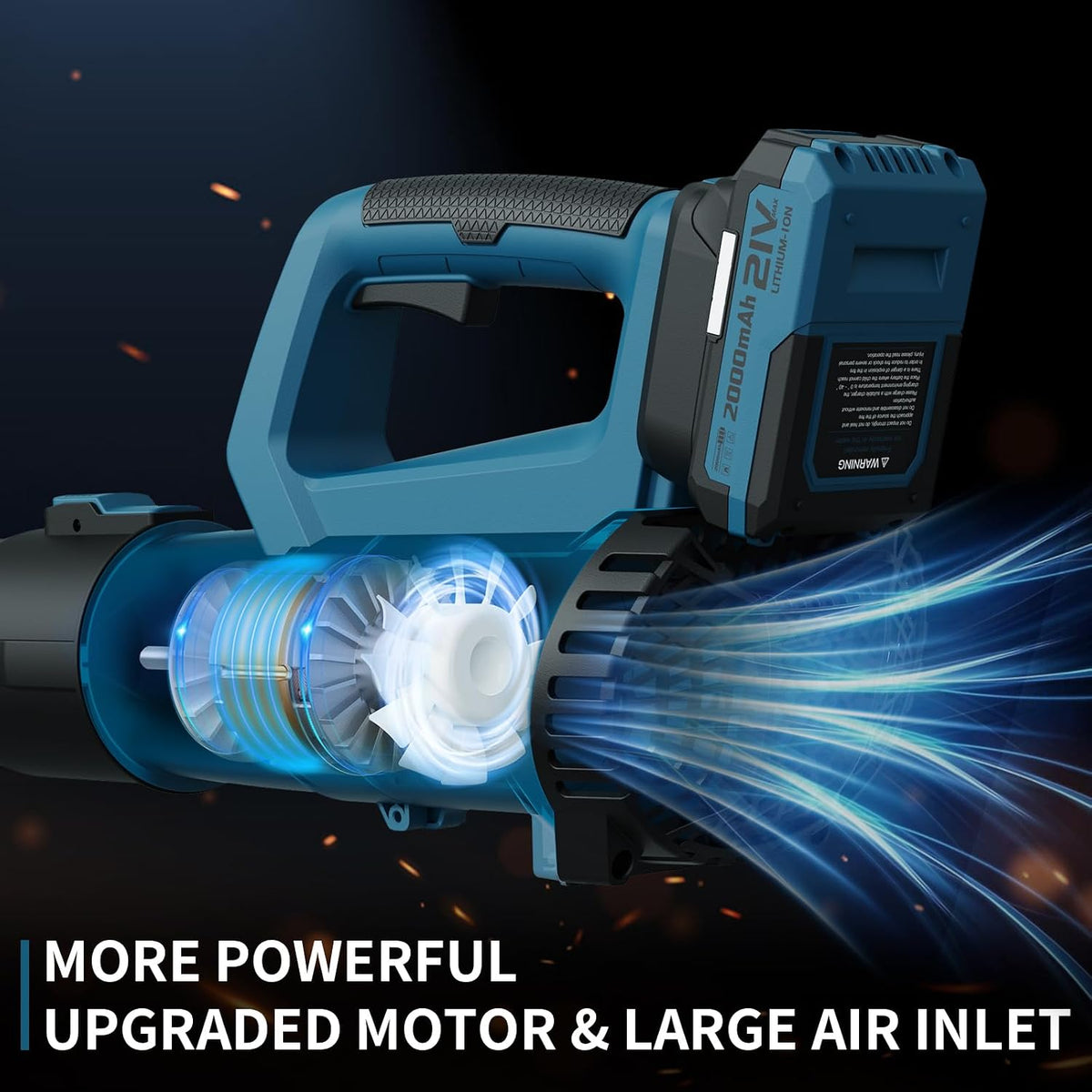 Leaf Blower Cordless with 2 Batteries & Fast Charger, Navy Blue — product view 2