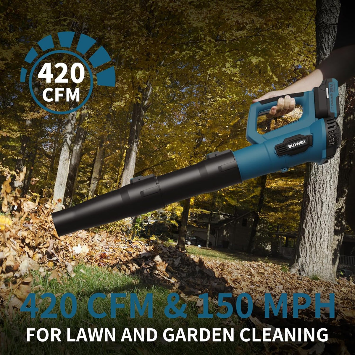 Leaf Blower Cordless with 2 Batteries & Fast Charger, Navy Blue — product view 4
