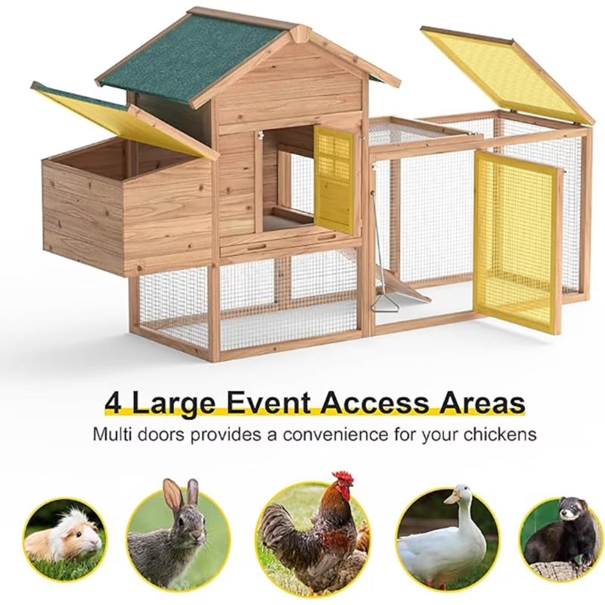 Outdoor Chicken Coop for 4-8 Chickens Wooden Hen Rabbit House Poultry Pet Hutch Run Cage — product view 5