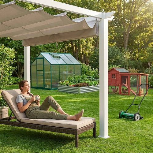 Featured outcome: 144"L X 144"W X 106"H Vinyl Monterey Canopy Pergola, White, VA42073